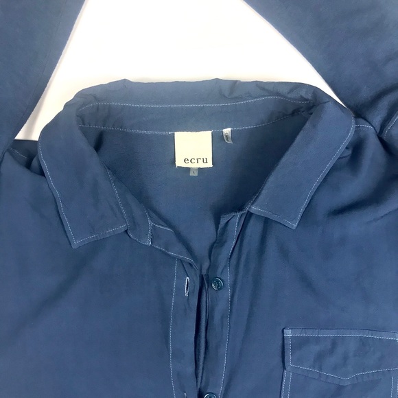 ECRU B/D Collared L/S Blouse Shirt Top, Blue, Sz L - Picture 3 of 7